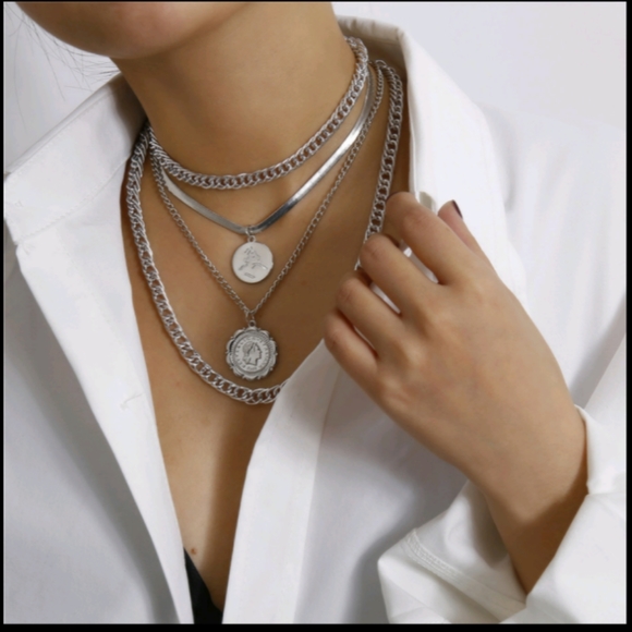 Punk Miami Cuban Choker Silver Tone Big Coin Necklace - Picture 3 of 3